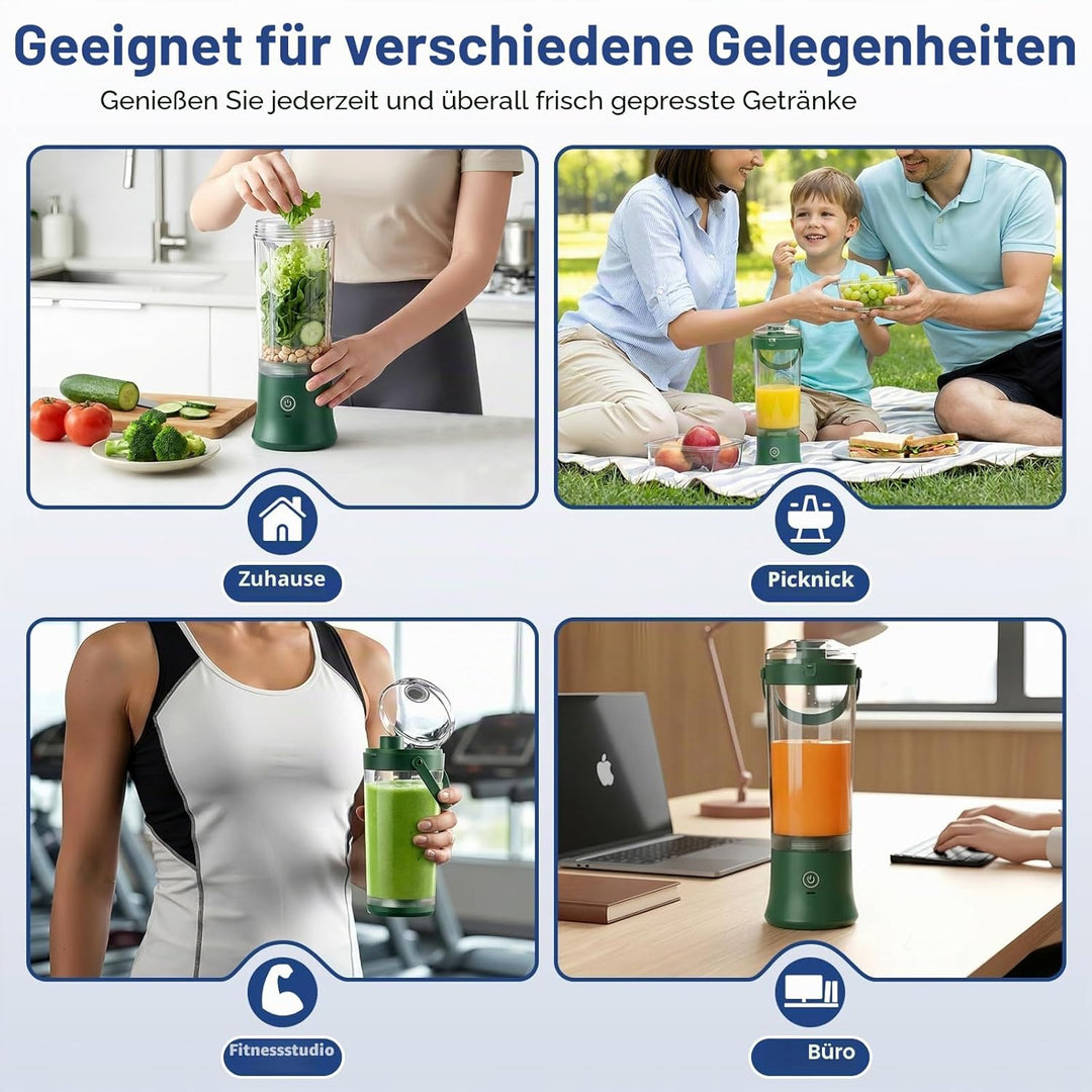 TopEsct tragbarer Mixer für Shakes und Smoothies, 500 ml, leistungsstarker kabelloser Mini-Mixer, wi