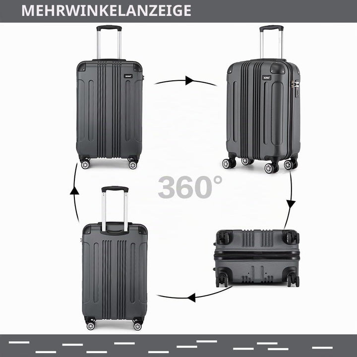 KONO Trolley Handgepäck Koffer 55x35x20cm Rollkoffer Reisekoffer mit 4 Rollen und Schloss (Grau), Gr