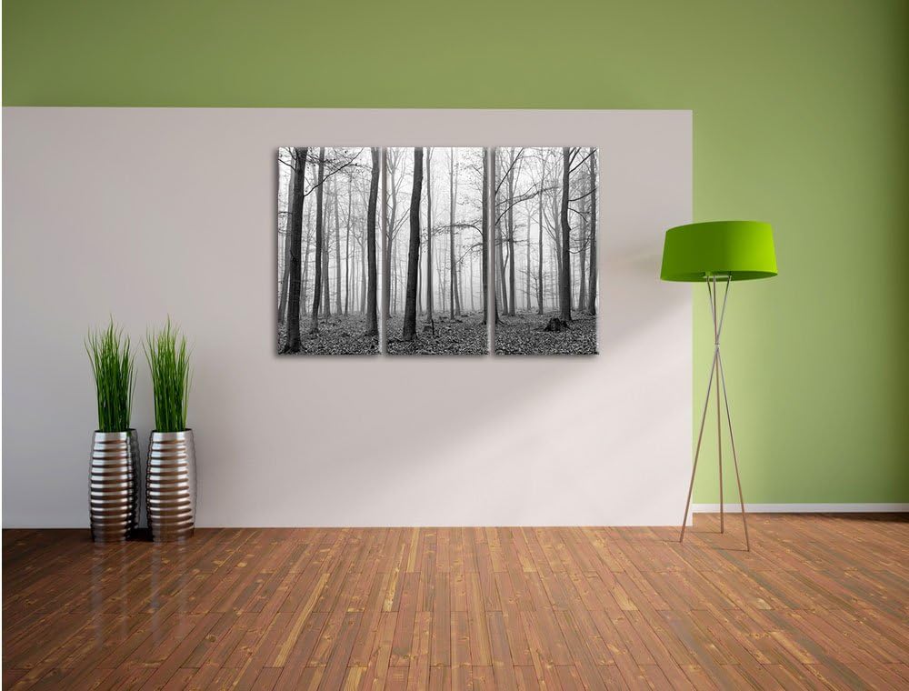 Pixxprint Abstrakter Wald Kunst B&W als Leinwandbild | Grösse: 3 Teilig (120x80) | Wandbild| Kunstdr