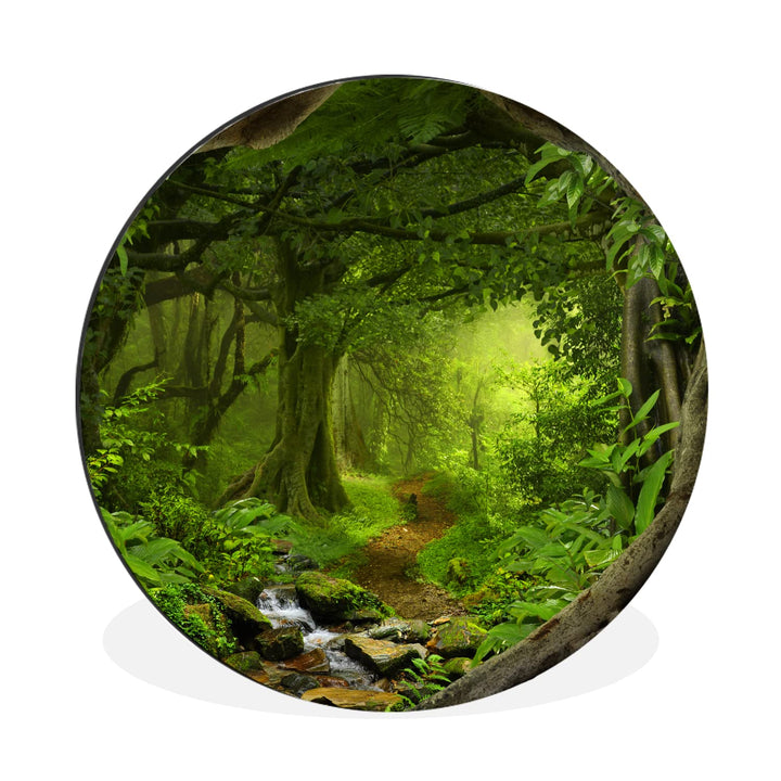 MuchoWow Wandbild Rund Wanddeko Deko Wohnzimmer Bilder 90x90 cm Dschungel - Grün - Natur - Tropisch