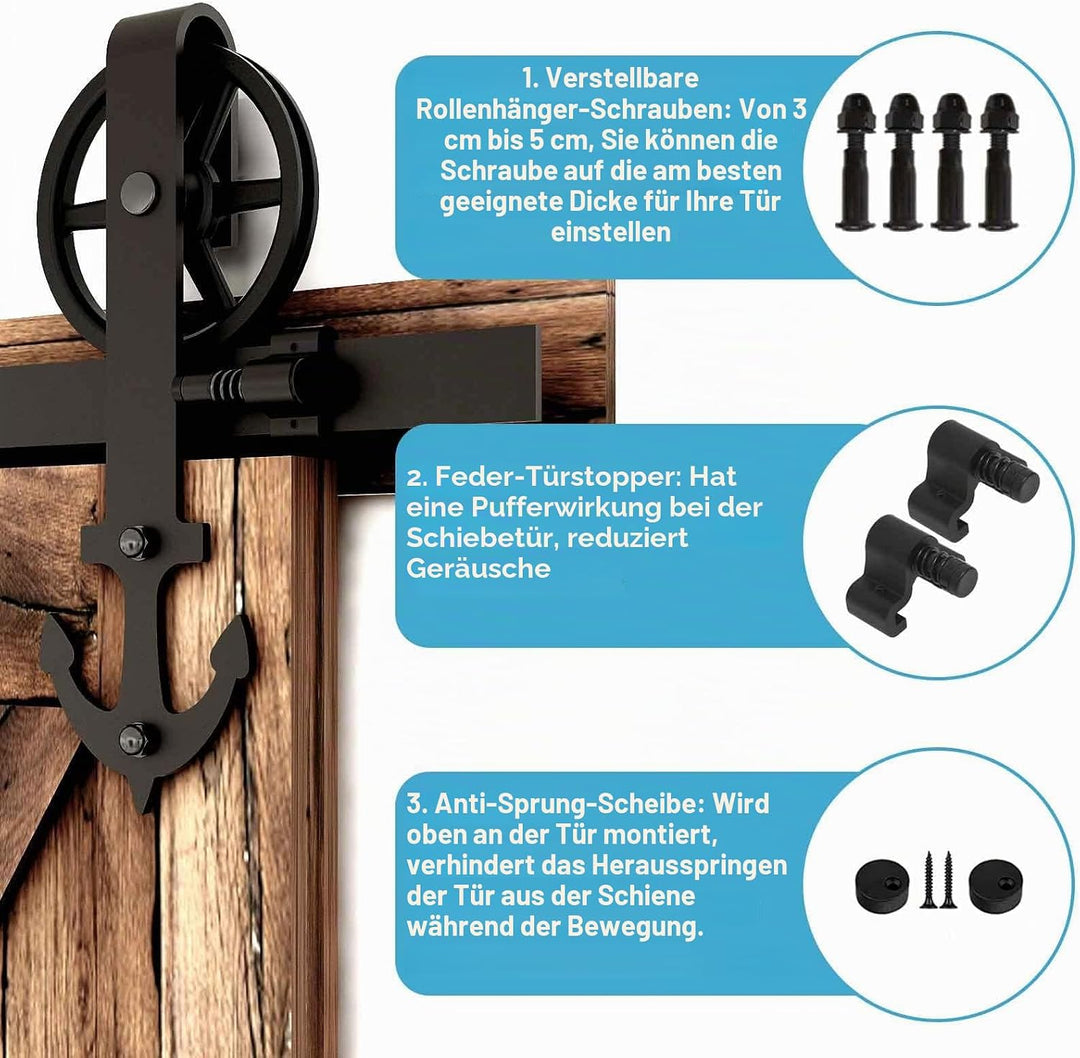 201cm/6.6FT Vintage Spoke Industrial Rad Schiebetür Barn Holz Innen Tür Schiebetürbeschlag Set Schie