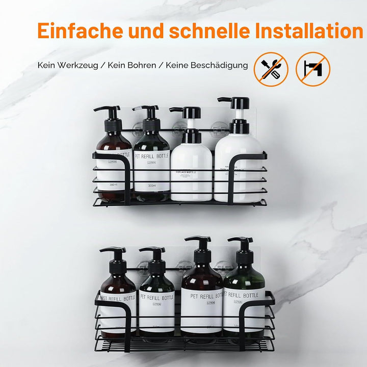 Ibergrif M34036B Duschablage & Badregal ohne Bohren – 2er Set aus rostfreiem Edelstahl, platzsparend