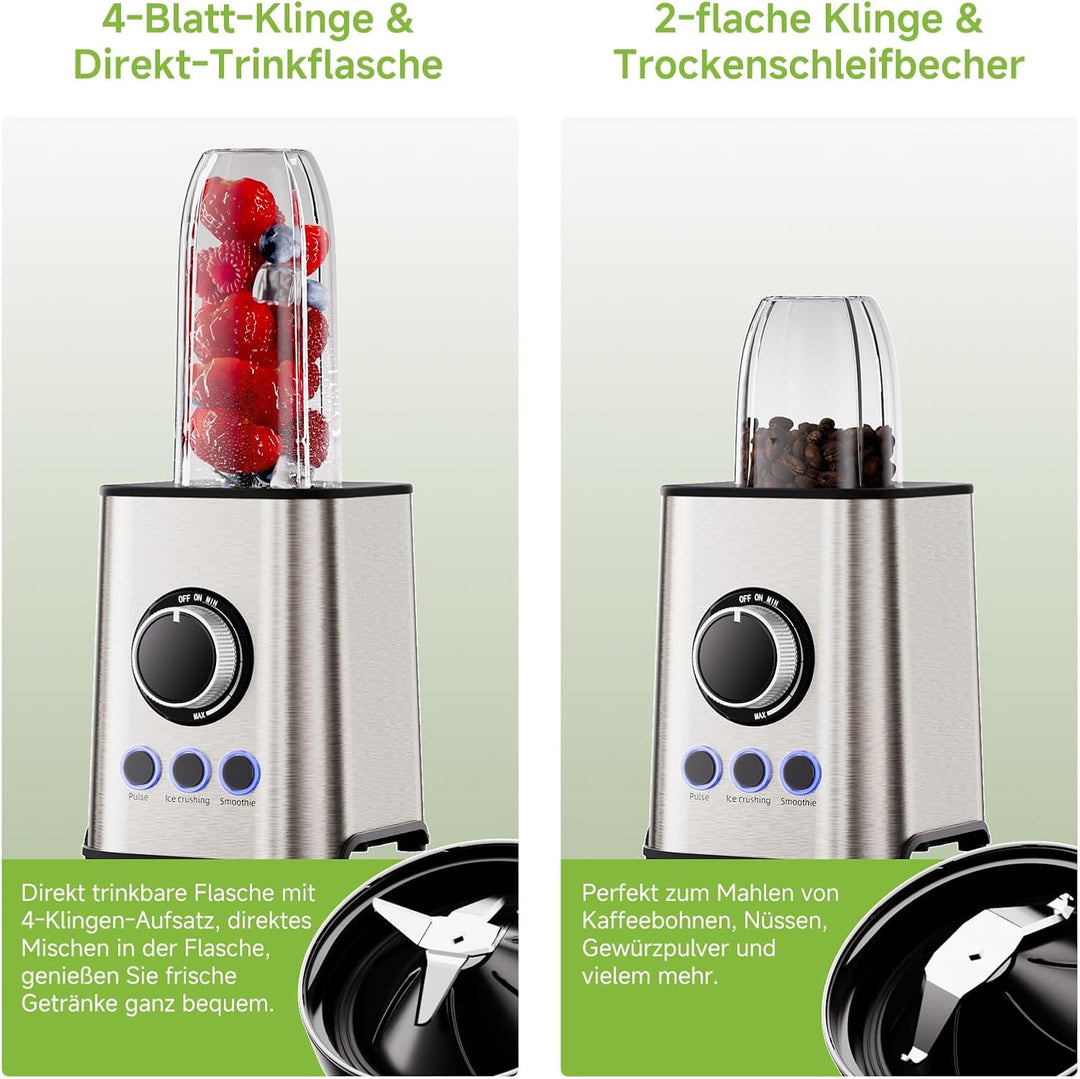 Biolomix 3-in-1-Mixer und Smoothie-Maker 1300-W-Standmixer mit 1,5-l-Glasbehälter 3 Geschwindigkeits