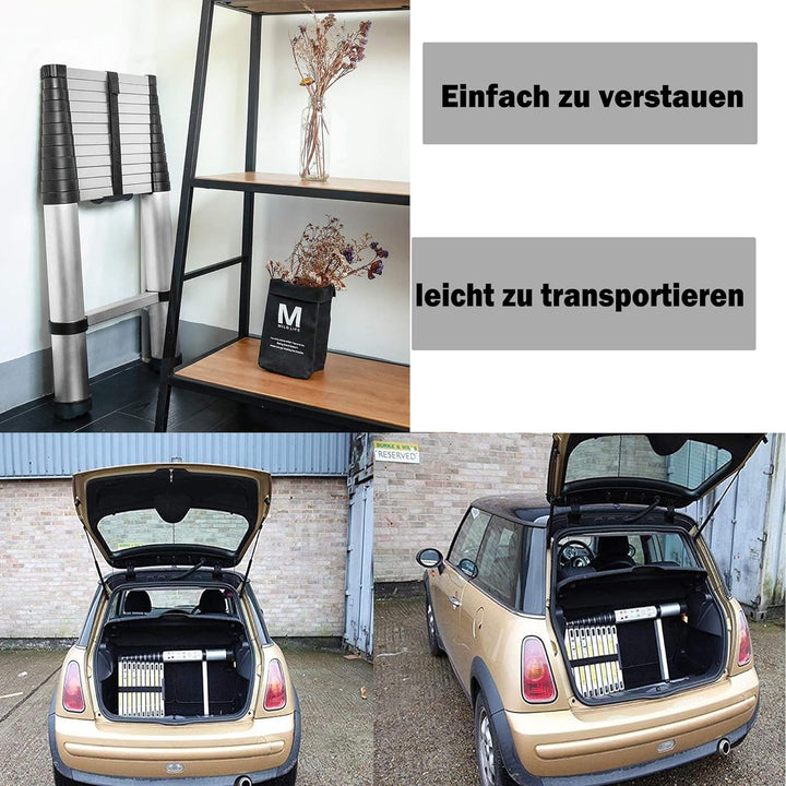 4,4M Teleskopleiter, Mehrzweckleiter Aluminium, 150 kg/330 Pfund Belastbarkeit, Ausziehbar Aluleiter