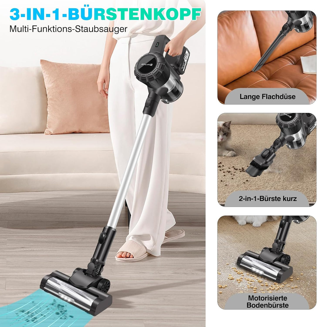 Freistehender kabelloser Staubsauger mit bürstenlosem Motor,3 in 1 Standstaubsauger mit LED&Bodenbür
