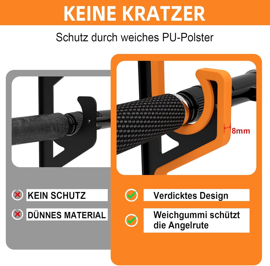 tonhui 2er-Pack Angelrutenhalter Wand & Decke Horizontal, Rutenhalter Garage mit weichem PU-Schutz,