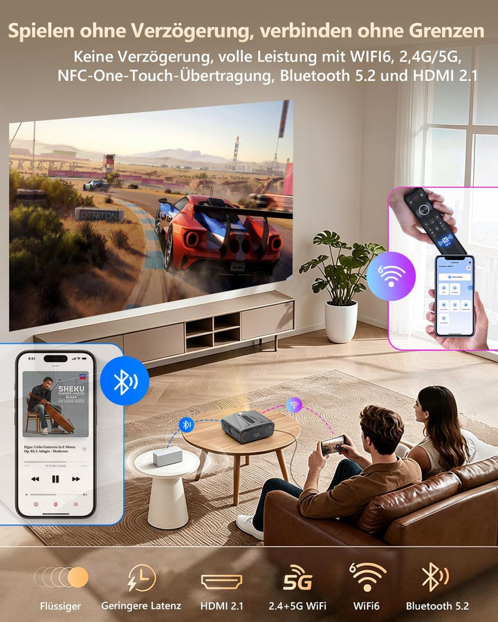 4K Beamer UHD 2300 ANSI Tageslicht Projektor Indoor Heimkino HDR10 WiFi6 Bluetooth NFC Smart Android