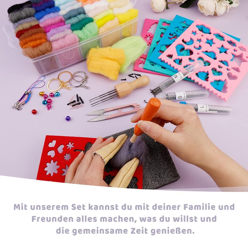Ruasol Nadelfilz-Set, komplettes Nadelfilz-Werkzeug und Zubehör mit Filzwolle 50 Farben, Nadelfilz-S
