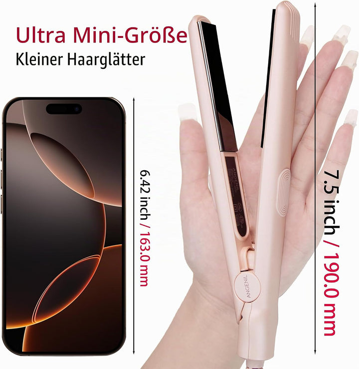 ANGENIL Pro Mini Haarglätter und Lockenstab aus Titan, 2-in-1, sportlicher Haarglätter und Reisegrös