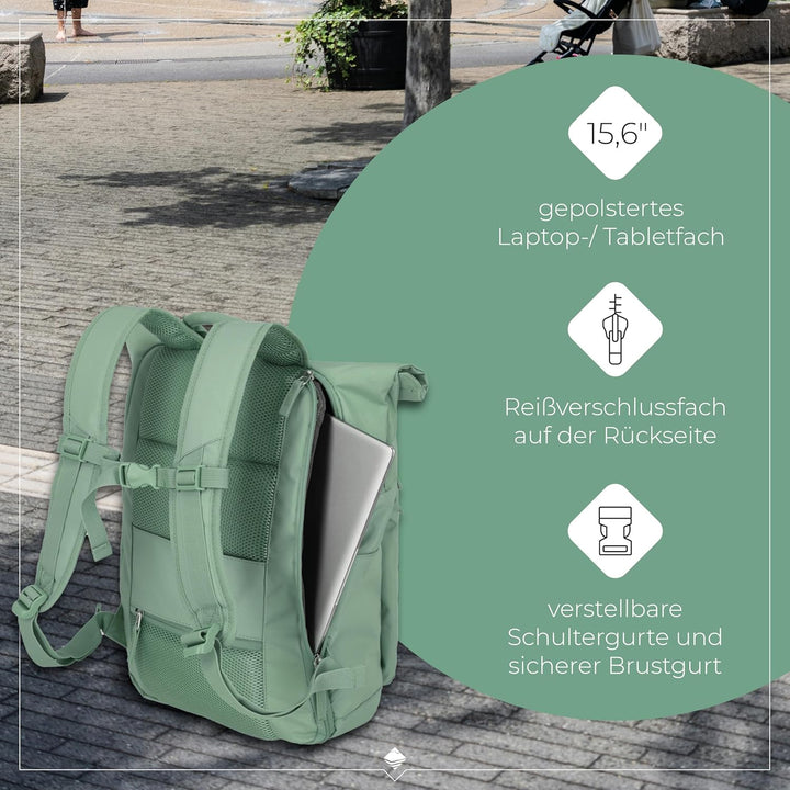 Travelite Handgepäck Rucksack, Laptop Rucksack 15,6 Zoll, BASICS, Reiserucksack Rolltop Funktion, 60