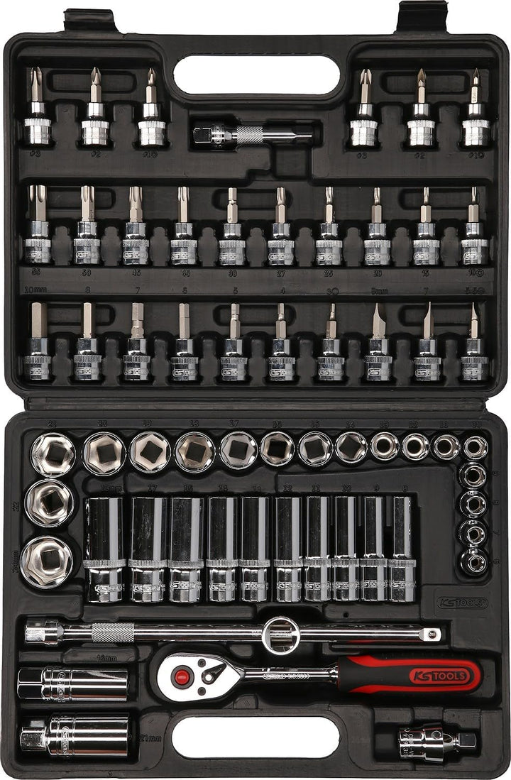 KS Tools 918.0661 3/8 Zoll CHROMEplus Steckschlüssel-Satz | inklusive Umschaltknarre, 45-Zahn | hoch