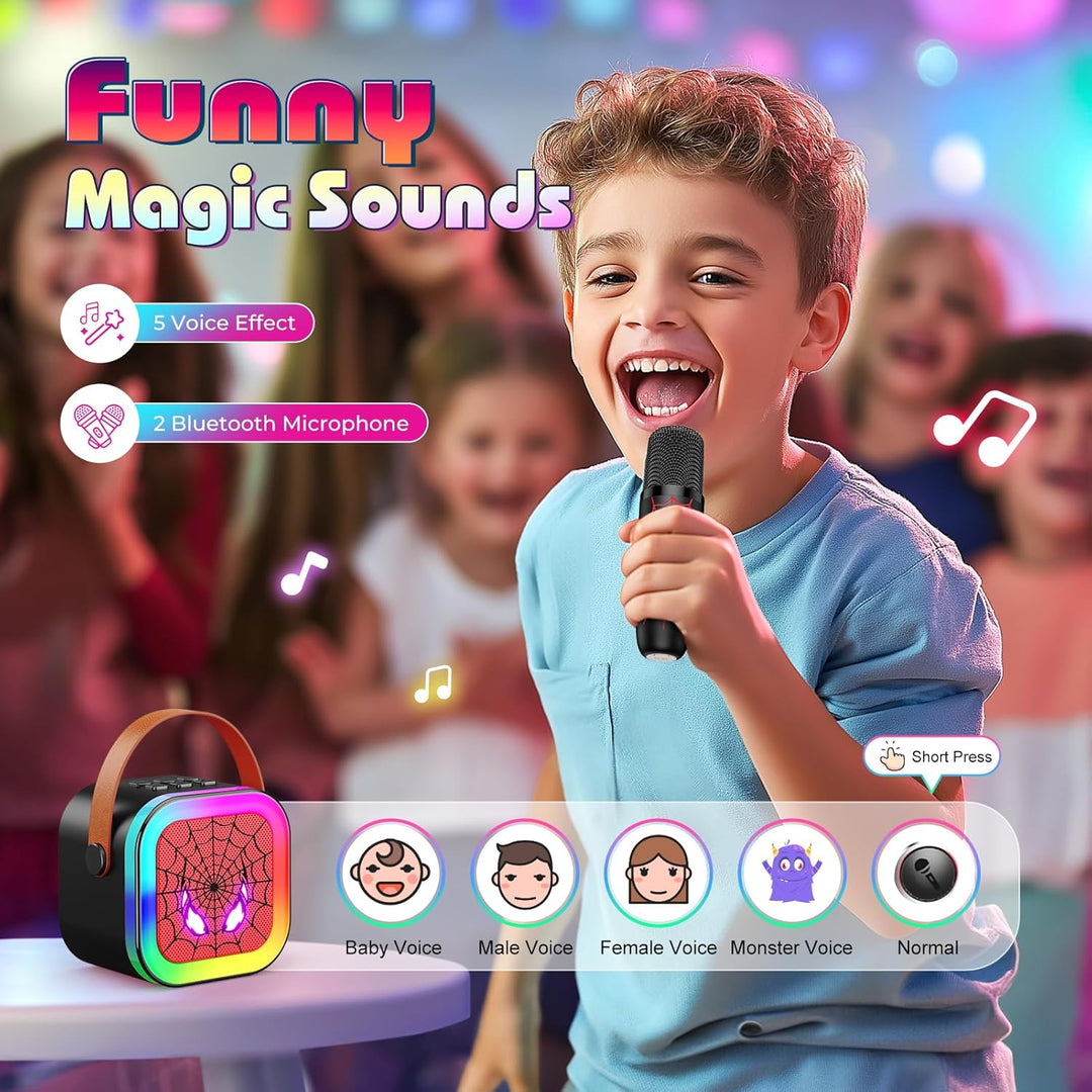 Braxel Karaoke Maschine mit 2 Bluetooth Mikrofon, Spider Spielzeug Geschenk für Junge Weihnachten Ge