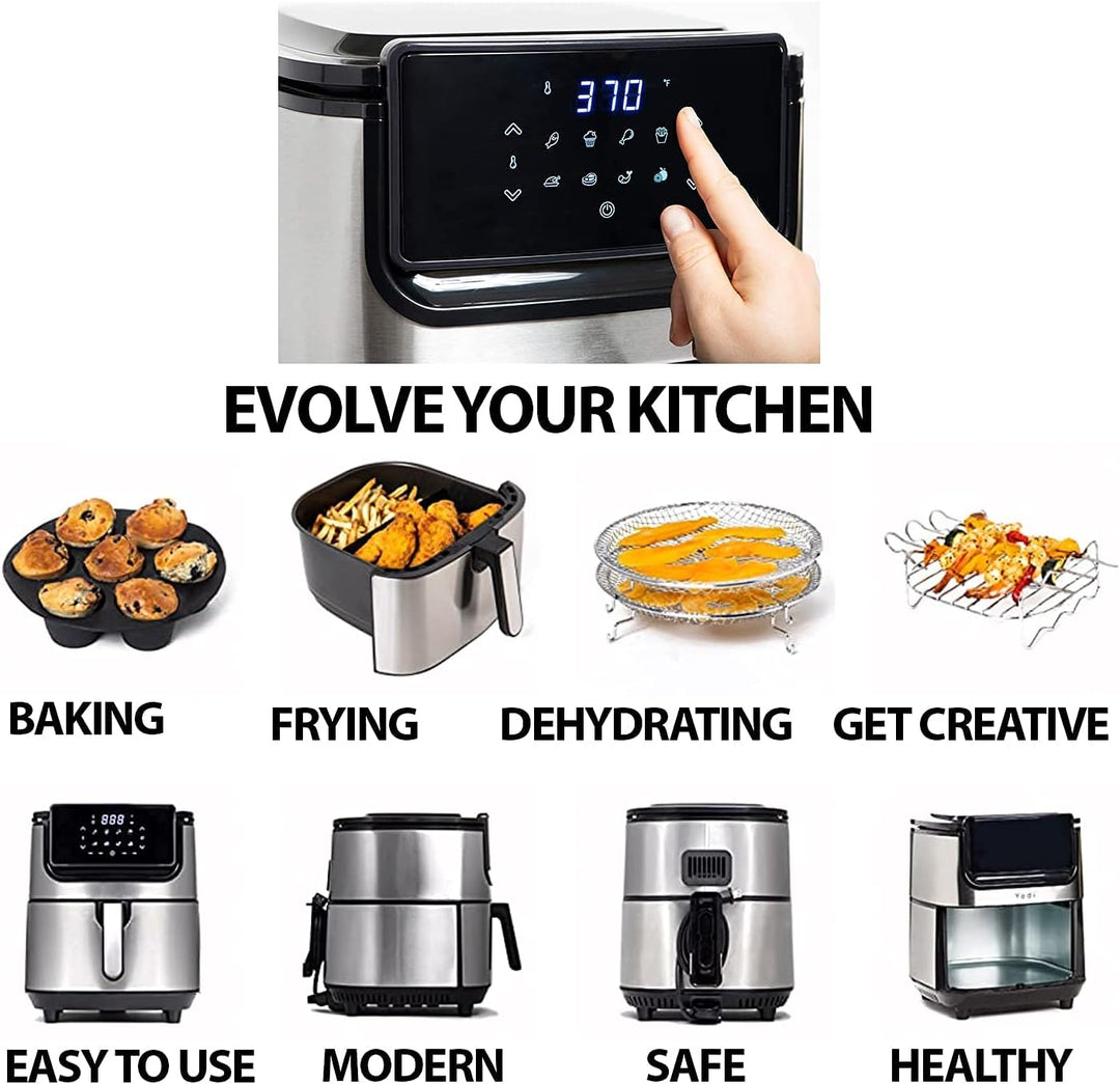 Yedi HOUSEWARE Evolution Fritteuse 6,8 Quart, Edelstahl, Keramik-Kochkorb, mit Deluxe-Zubehör-Set un
