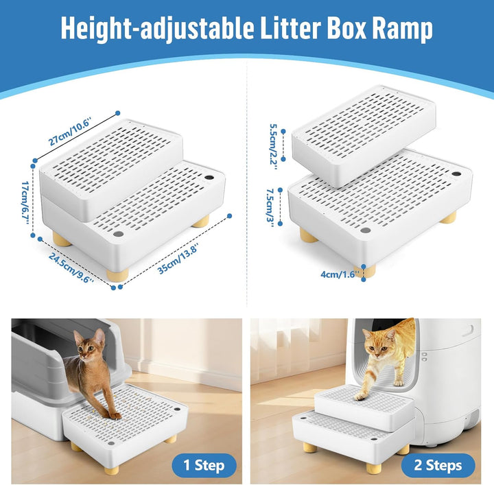 Bartuke Verstellbare 2-stufige Katzentoilettenrampe, Katzen Treppen&Stufen mit Holzfüsse Filterfunkt