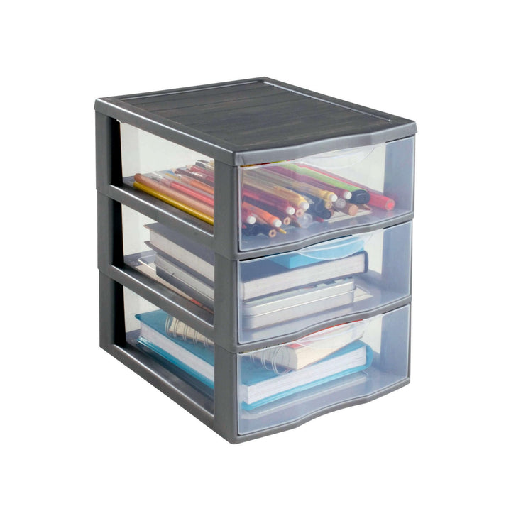 SUNDIS Orgamix, schubladenbox aus Kunststoff, 3 transparente Schubladen im Format A5, Höhe 25,5 cm,