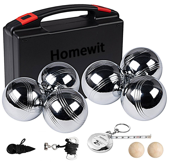 Homewit Boccia Kugeln, Professionelles Petanque, Metall Boule Set mit Holz-Kugeln, Abstandsmesser, M