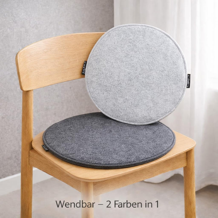 DuneDesign 4 Filz Sitzkissen Rund Ø 35x3cm Stuhlkissen Sitzauflage Weich 2-farbig Grau 4 X Grau / He