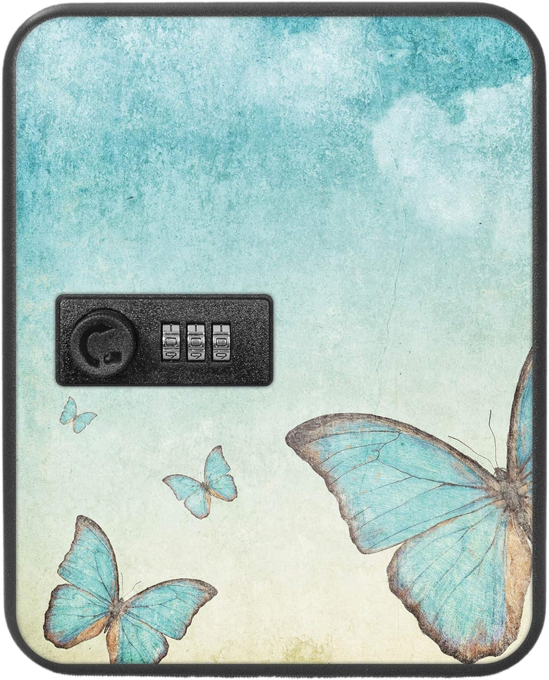 banjado® Burg-Wächter® abschliessbarer Schlüsselkasten mit Motiv Blaue Schmetterlinge für 20 Schlüss