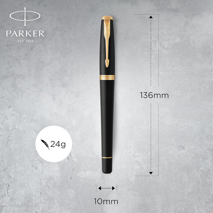 Parker Urban Füller | Muted Black mit Goldzierteilen | Füllfederhalter mit feiner Feder und blauer T
