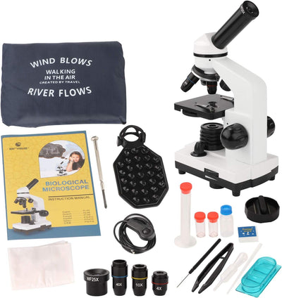 Mikroskop für Kinder Erwachsene 100X-1000X mit Objektträger Set, Dual-LED-Beleuchtung,Professionelle