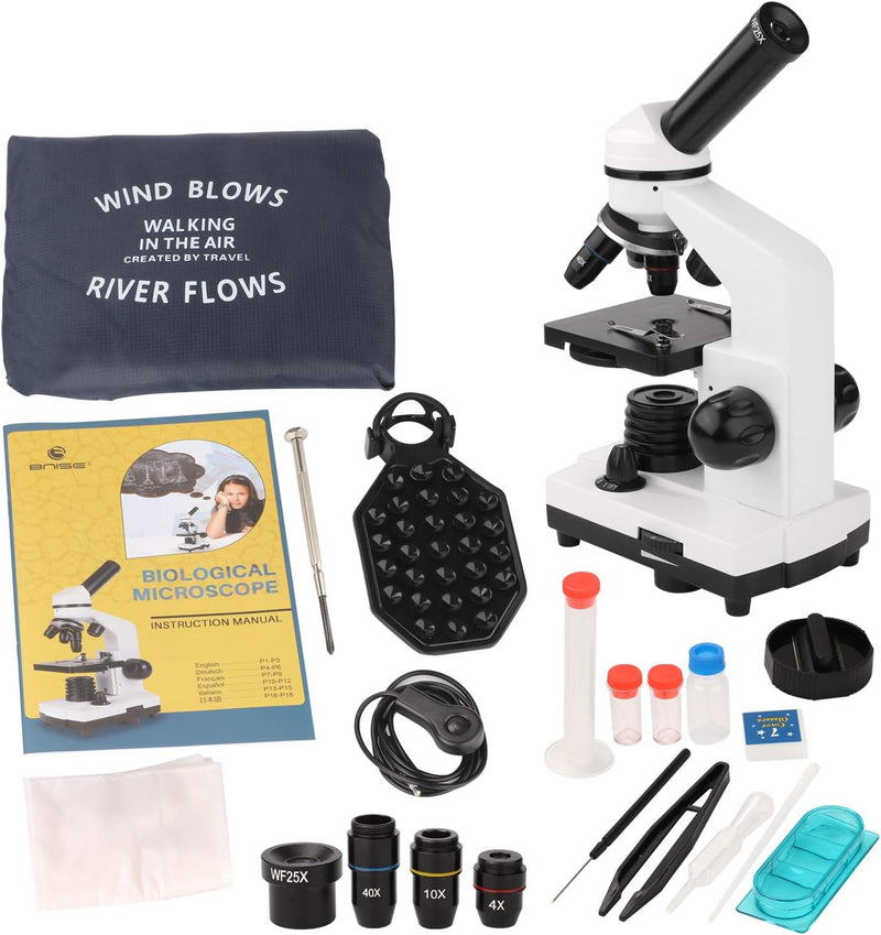 Mikroskop für Kinder Erwachsene 100X-1000X mit Objektträger Set, Dual-LED-Beleuchtung,Professionelle