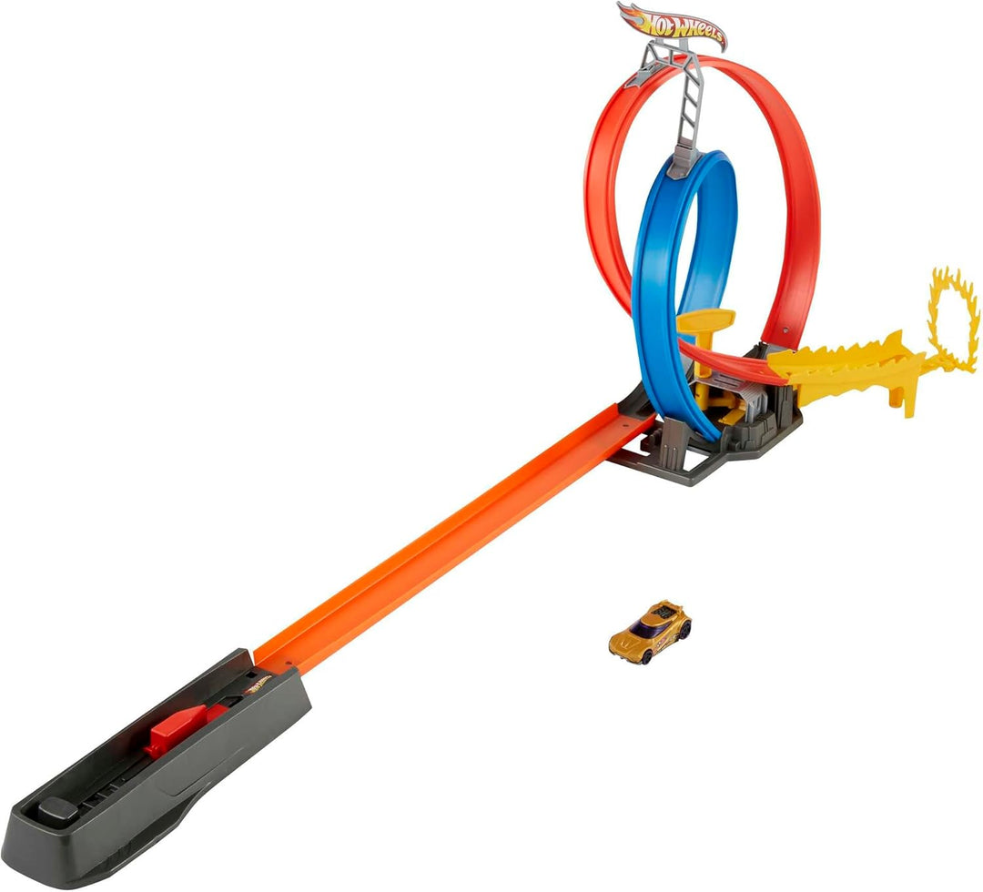 Hot Wheels GND92 - Energy Trackset mit zweifachem Looping und 1 Hot Wheels Fahrzeug, Autorennbahn, t