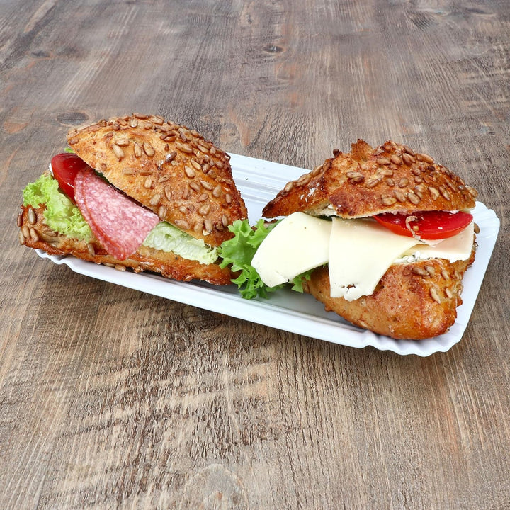 MamboCat 12er Set Pur Pappteller aus Porzellan I (LxB) 24,5x16cm I rechteckige Teller mit Papp-Optik