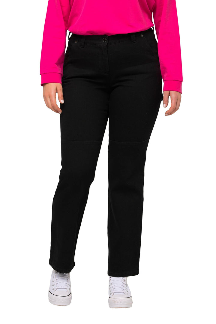 Ulla Popken Damen Utility Mandy, Weites, Gerades Bein, Cargotasche Jeans 92 Schwarz, 92 Schwarz