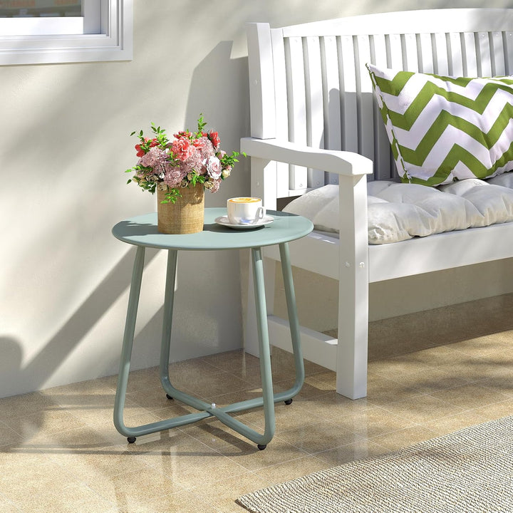 HollyHOME Beistelltisch Outdoor Balkontisch Klein Gartentisch Rund Beistelltisch Metall Wetterfest L