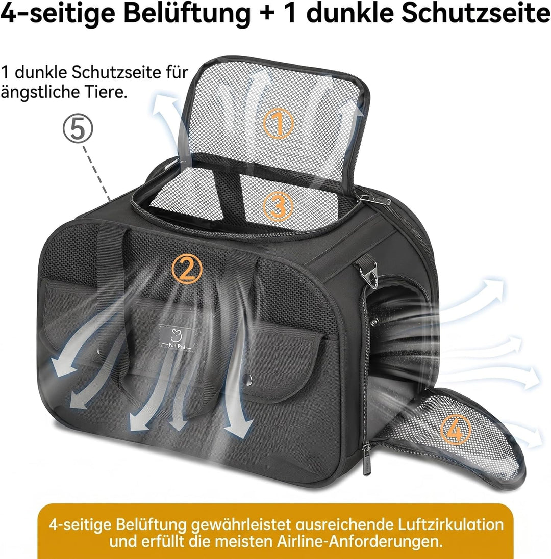 A 4 PET Transportbox Katze, Hundetasche Flugzeug für Kabine/Auto, Leicht Hunde Flugtasche mit Sicher