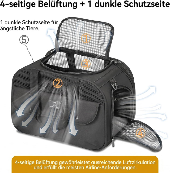 A 4 PET Transportbox Katze, Hundetasche Flugzeug für Kabine/Auto, Leicht Hunde Flugtasche mit Sicher