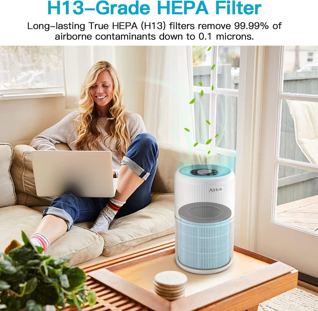 AIRTOK HEPA Luftfilter von Schimmel Staub Pollen Gerüche Haustierschuppen, 99,97% Entfernung bis 0,1