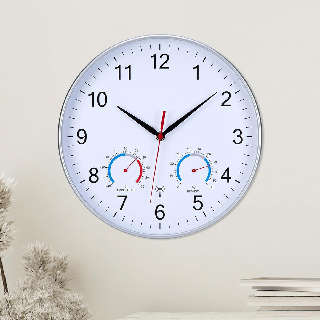 Wanduhr Funk Uhr Mit Temperaturanzeige und Luftfeuchtigkeit Funkuhr Wand Funkwanduhr 30cm Moderne Kü