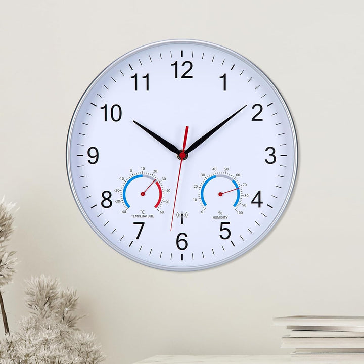 Wanduhr Funk Uhr Mit Temperaturanzeige und Luftfeuchtigkeit Funkuhr Wand Funkwanduhr 30cm Moderne Kü