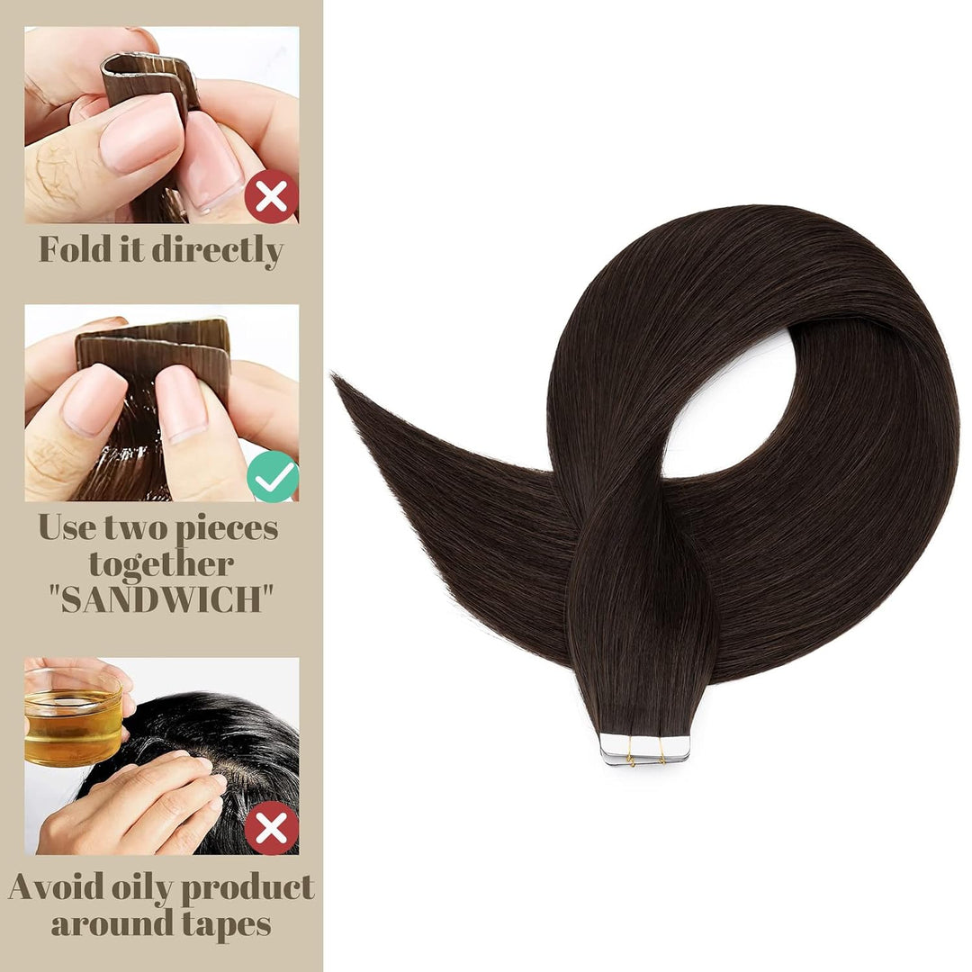 SEGO Tape Extensions Echthaar Haarverlängerung 10 Tressen Klebeband 25g Haarteile 7A Glatt 100% Remy