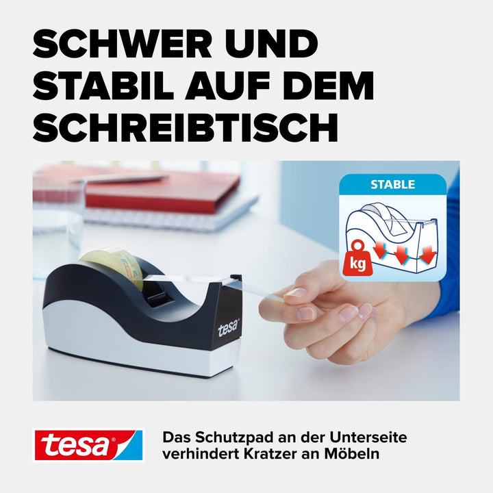 tesa Easy Cut Tischabroller ORCA - rutschfest, einfache Handhabung, sauberer Schnitt - mit 1 Rolle t