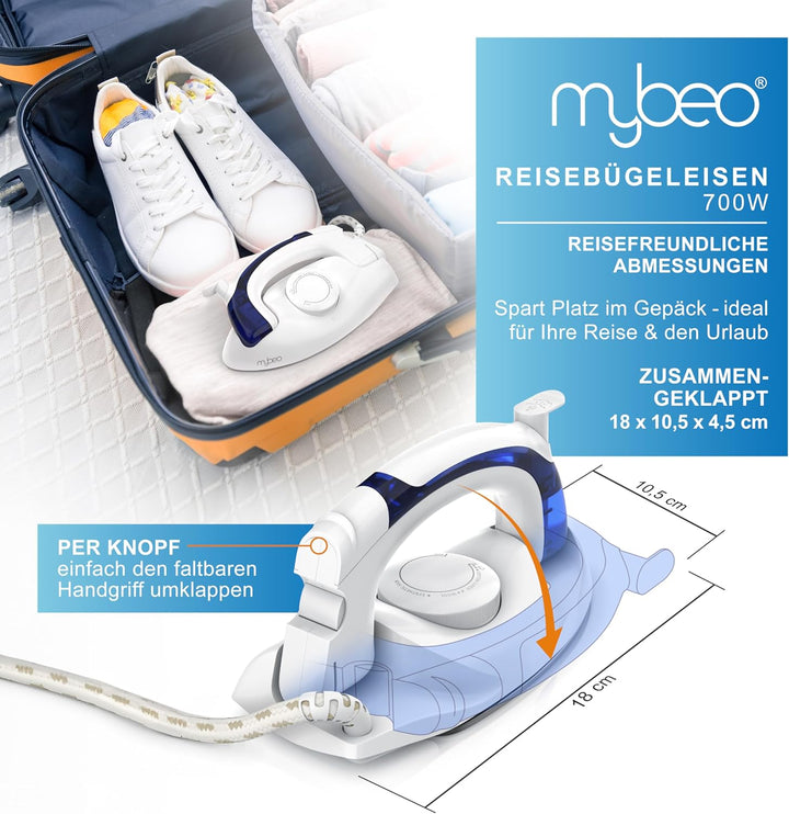 CSL-Computer MyBeo - Reisebügeleisen - Faltbarer Griff abklappbar – antihaft Bügelsohle – Edelstahl