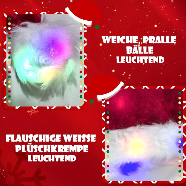 songyea Weihnachtsmütze, Farbe LED Lichter Weihnachtsmütze, Erwachsene Weihnachtsmütze Rot, Nikolaus