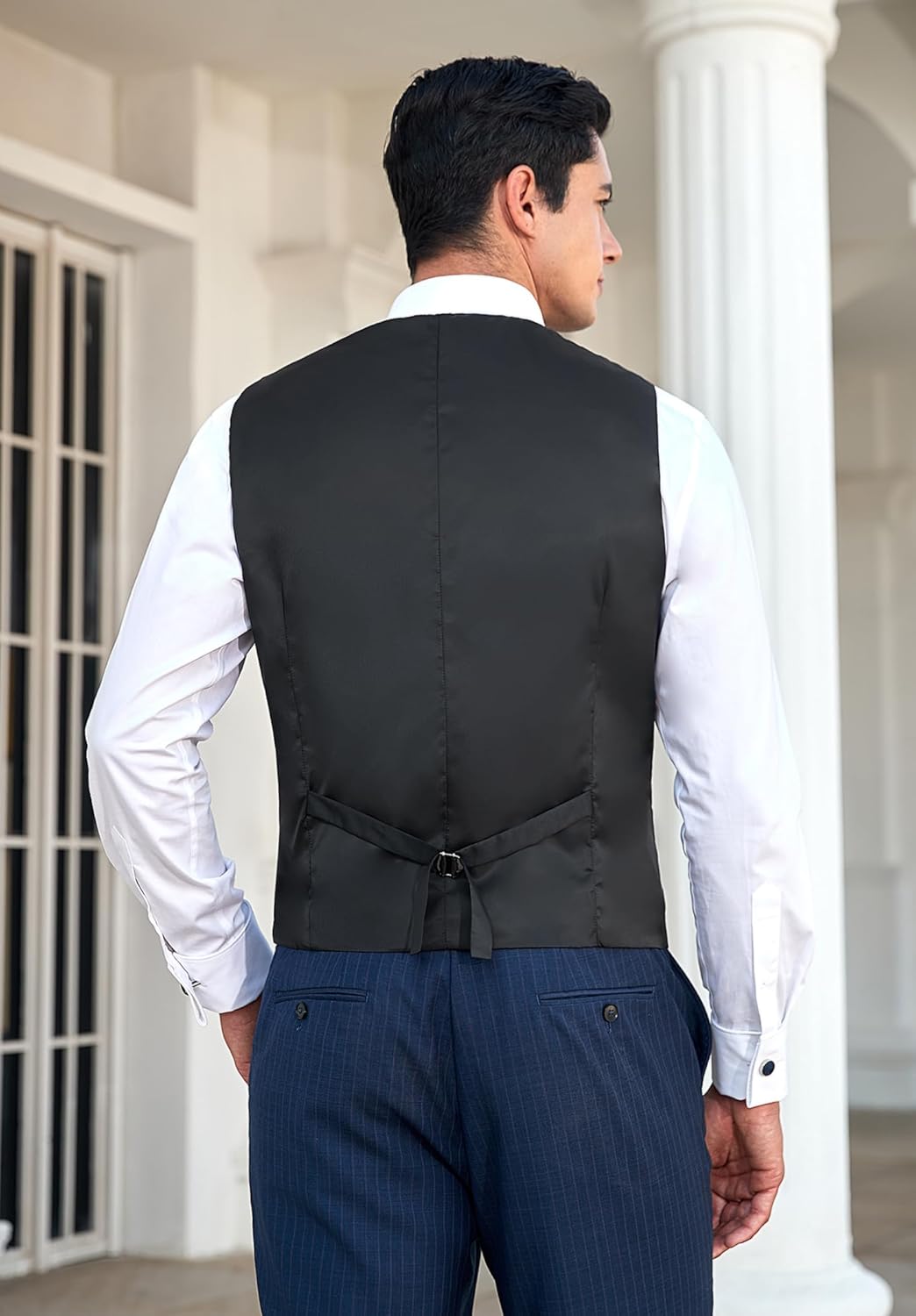HISDERN Herren Anzugweste Formale Hochzeit Klassische Retro Baumwolle V-Ausschnitt Einfarbige Elegan