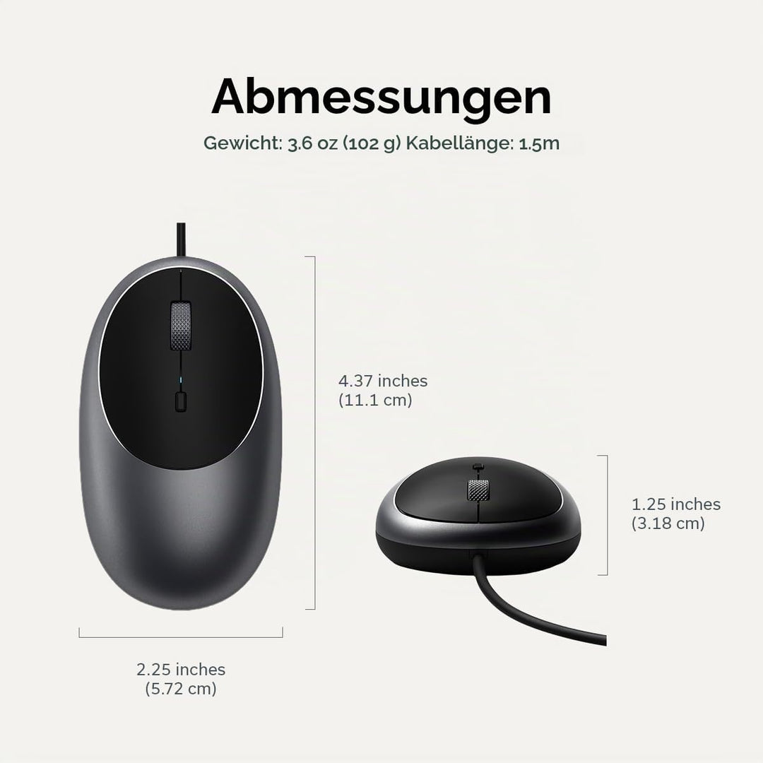 SATECHI Aluminium C1 USB-C Kabelgebundene Maus – Optische Computermaus – Für M2/ M1 MacBook Pro/Air,