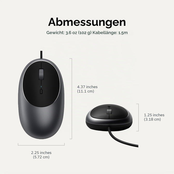 SATECHI Aluminium C1 USB-C Kabelgebundene Maus – Optische Computermaus – Für M2/ M1 MacBook Pro/Air,