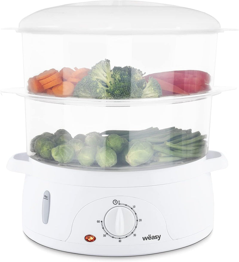 Wëasy Elektrischer Dampfgarer VEGE8 Multifunktions 9 l kompakt, 3 stapelbare Schalen zum Kochen von