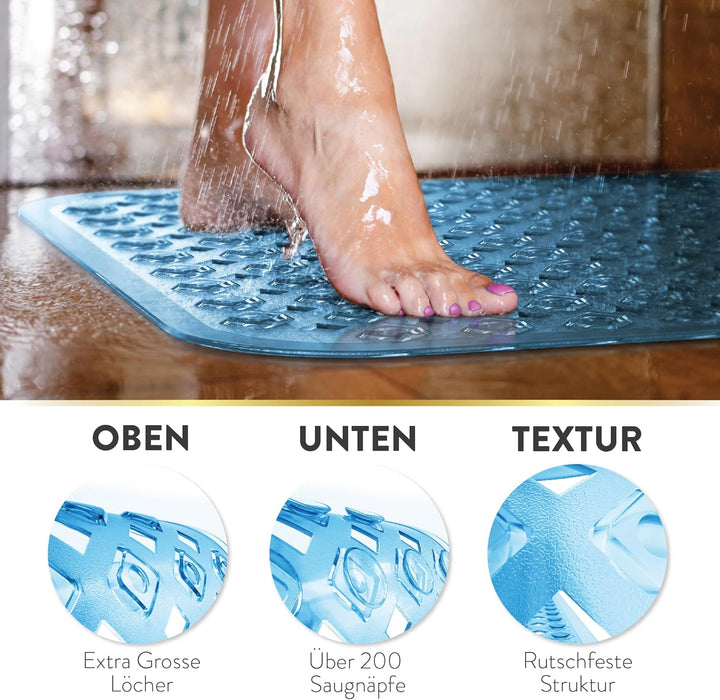Badewannenmatte rutschfest & hautsensitiv (blau transparent) - 88x39 cm - maschinenwaschbar | schimm
