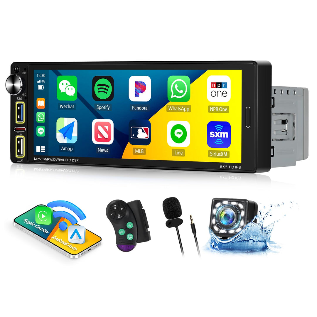 【Wireless】 CAMECHO Autoradio 1 DIN mit Carplay Wireless Android Auto Bluetooth Freisprecheinrichtung