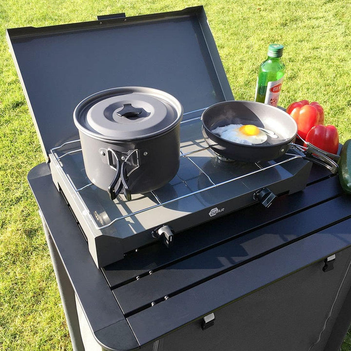 yourGEAR Ranger V Topf Pfannen Set für 4-5 Mann 7 TLG. Camping Kochset Kochgeschirr im Netzbeutel