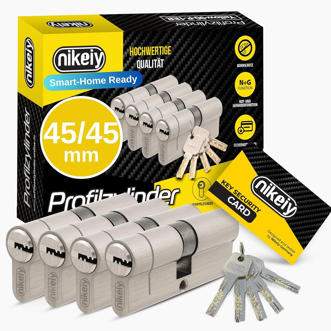 GERCAR Pro+ 4er Set Profil-Zylinder gleichschliessend 45/45 - N+G Schliesszylinder mit Not- und Gefa