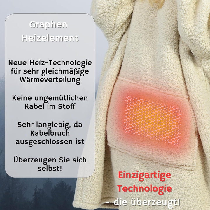 Beheizter Kuschel Hoodie | flauschige Ärmel Decke beheizbar | perfekt für Freundin, Mama und Papa zu
