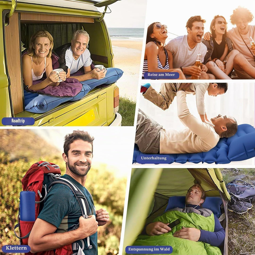 Selbstaufblasende Isomatte Camping, Isomatte Ultraleicht mit Fusspumpe &amp; Kissen | Luftmatratze Klein