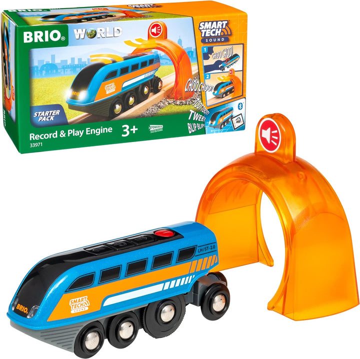 BRIO World 33971 Smart Tech Sound Lok mit Aufnahmefunktion Elektrischer Zug mit Tunnel Interaktives
