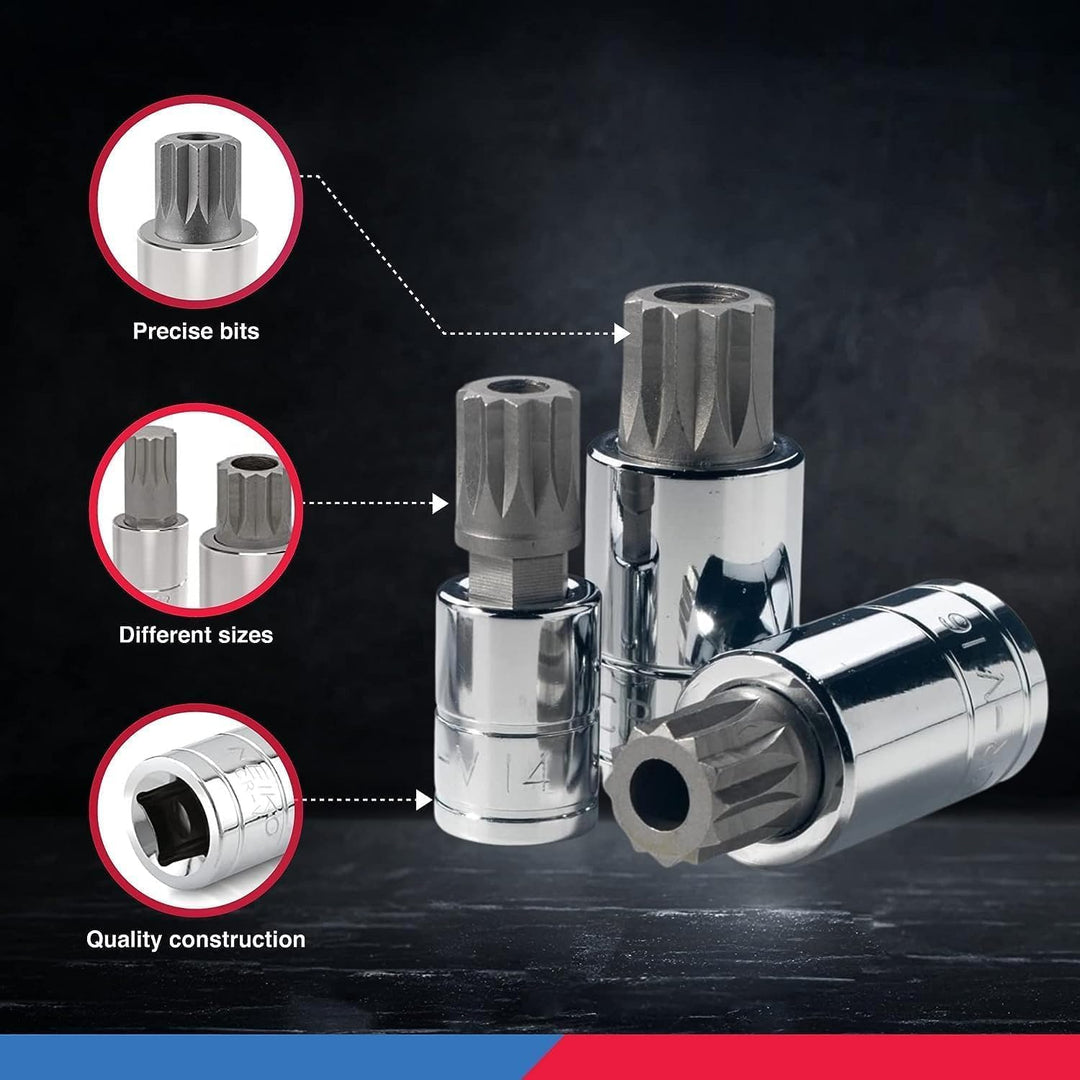 Neiko® 10056 A XZN dreifache quadratisch Bit Stecknuss Vielzahn Set, S2-Stahl | 10-teilig